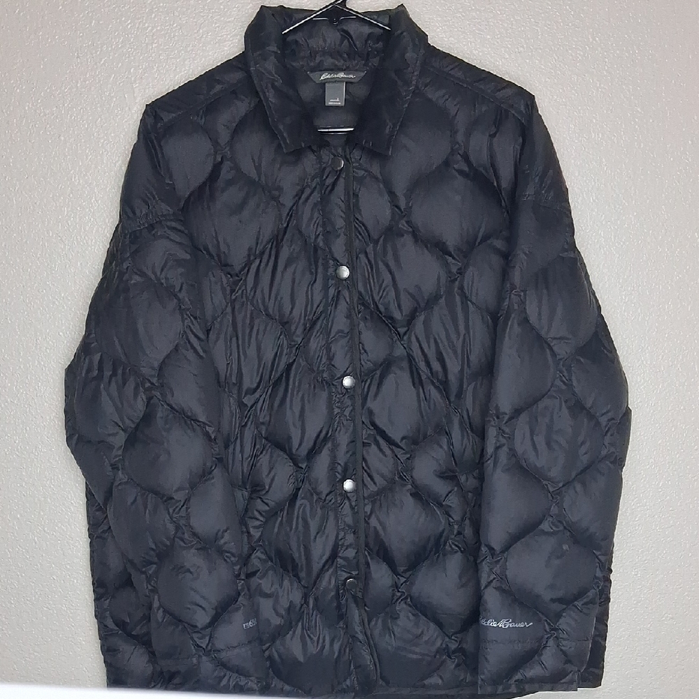 Eddie Bauer Womens EB650 80% Down Button Up Jack In Black